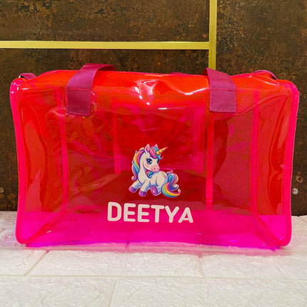 Customized Jelly Duffle Bag with Printed Name and Cartoon