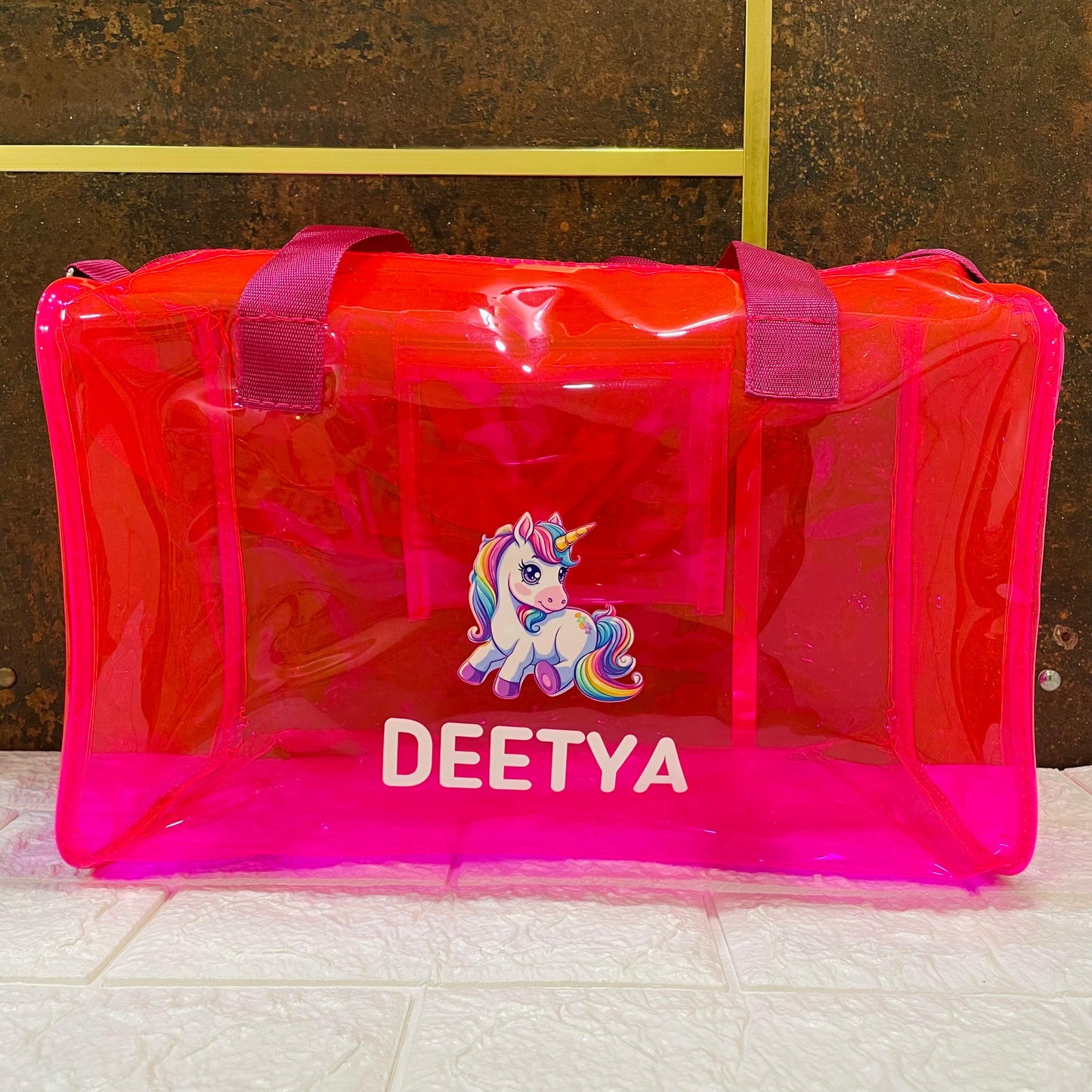 Customized Jelly Duffle Bag with Printed Name and Cartoon