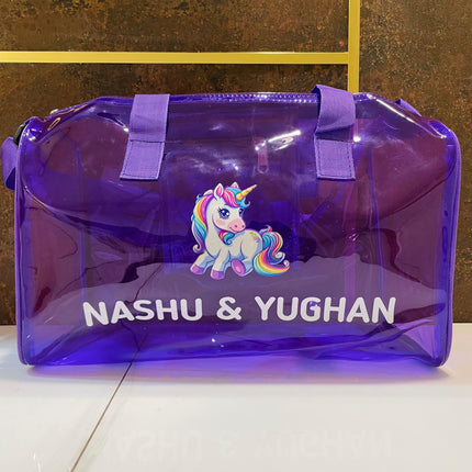 Customized Jelly Duffle Bag with Printed Name and Cartoon