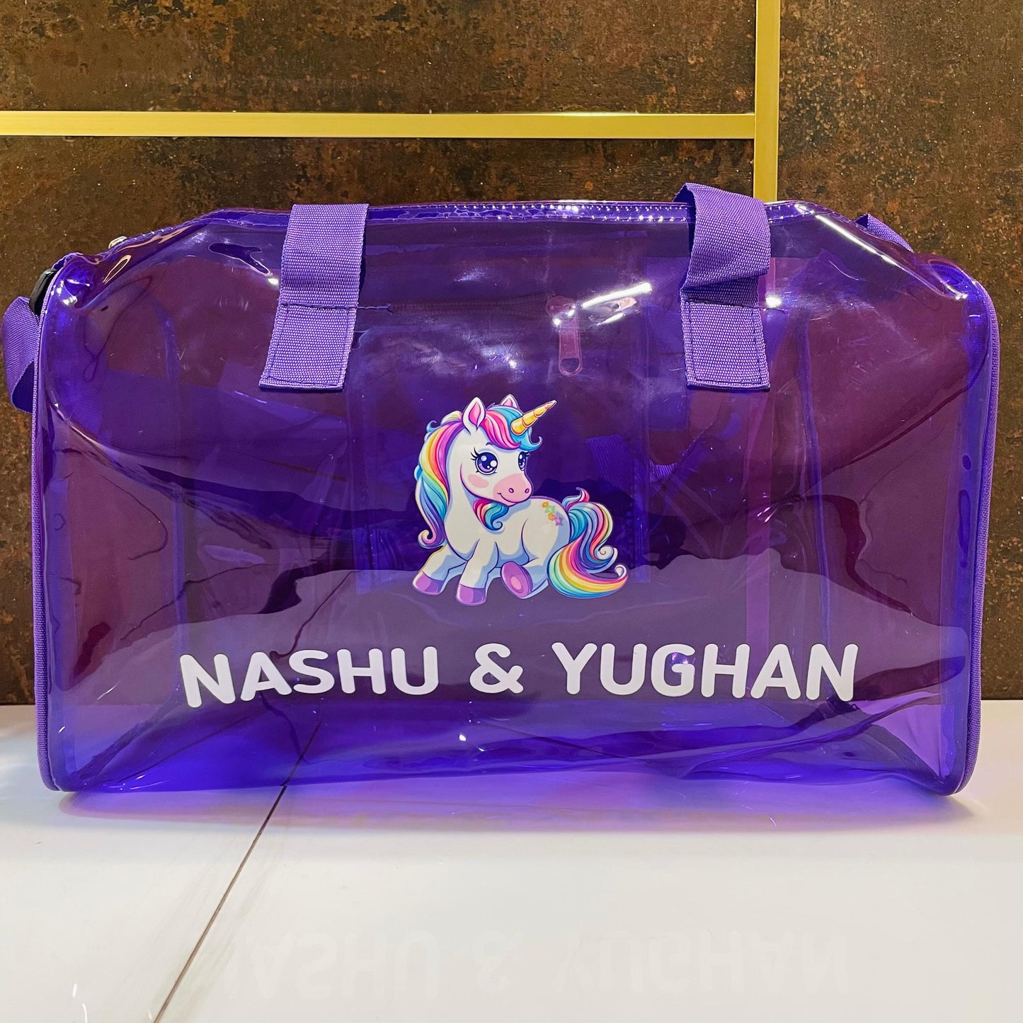 Customized Jelly Duffle Bag with Printed Name and Cartoon