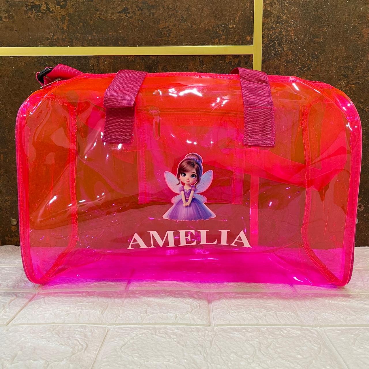 Customized Jelly Duffle Bag with Printed Name and Cartoon