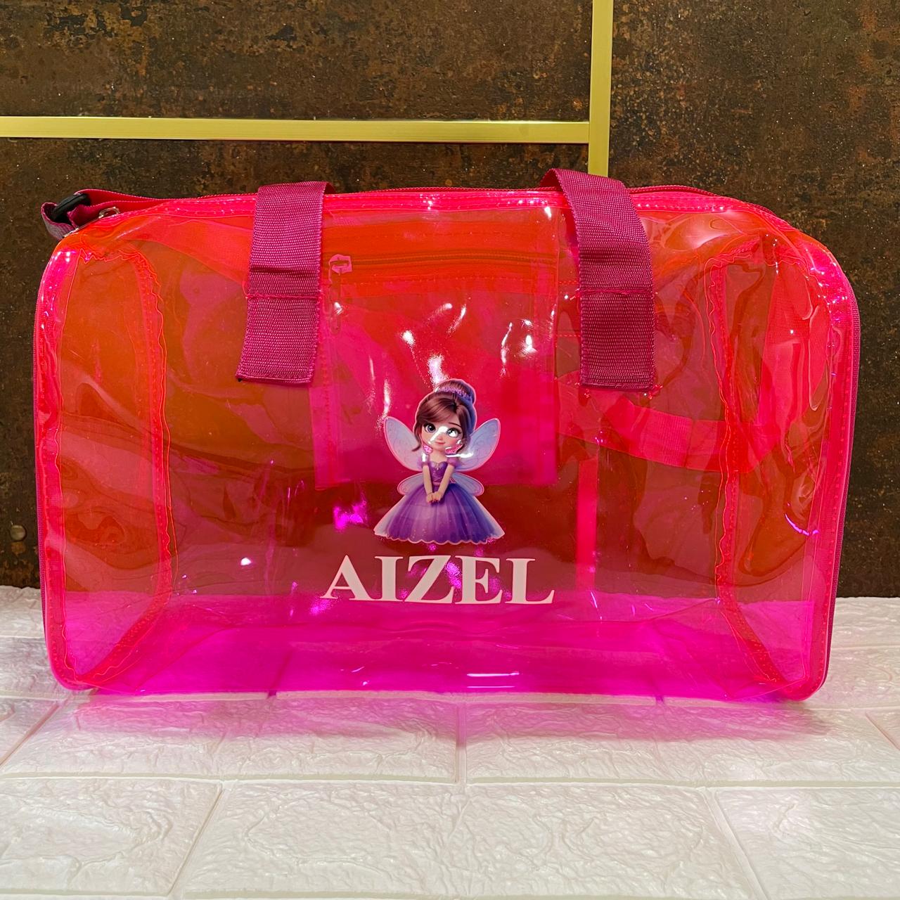 Customized Jelly Duffle Bag with Printed Name and Cartoon