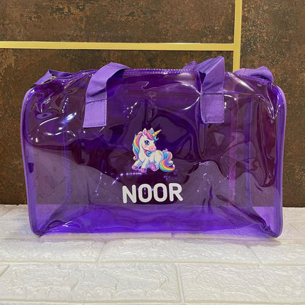 Customized Jelly Duffle Bag with Printed Name and Cartoon