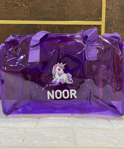 Customized Jelly Duffle Bag with Printed Name and Cartoon