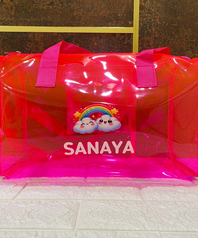 Customized Jelly Duffle Bag with Printed Name and Cartoon