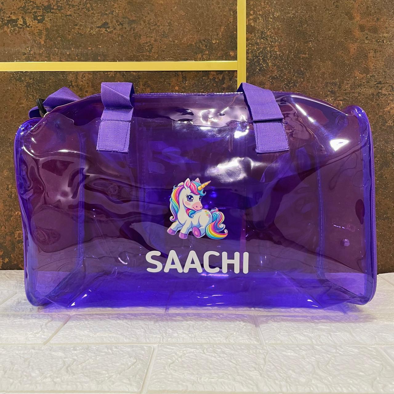 Customized Jelly Duffle Bag with Printed Name and Cartoon