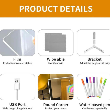 3D Acrylic LED Writing Pad with Pen & Light | 15 x 15 cm