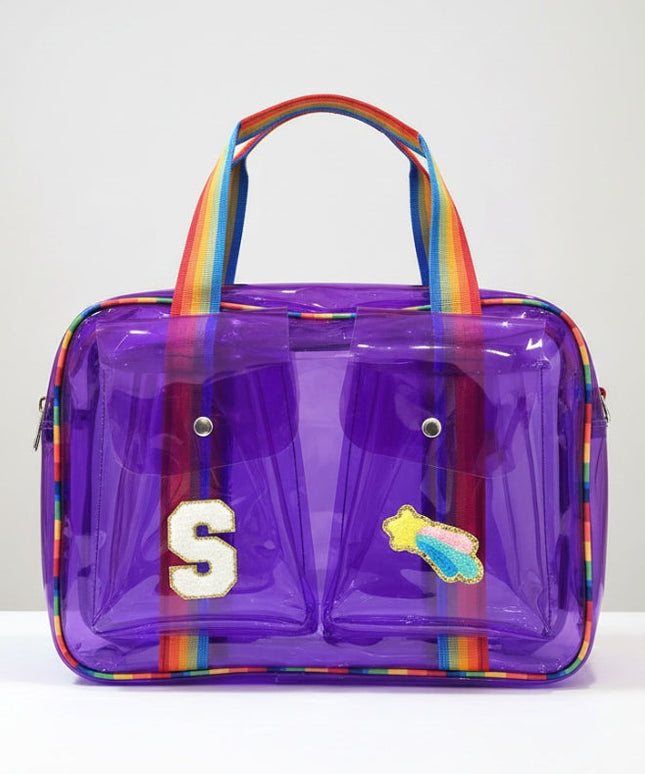 Customized Jelly Duffle Bag Double Pocket with Rainbow belt