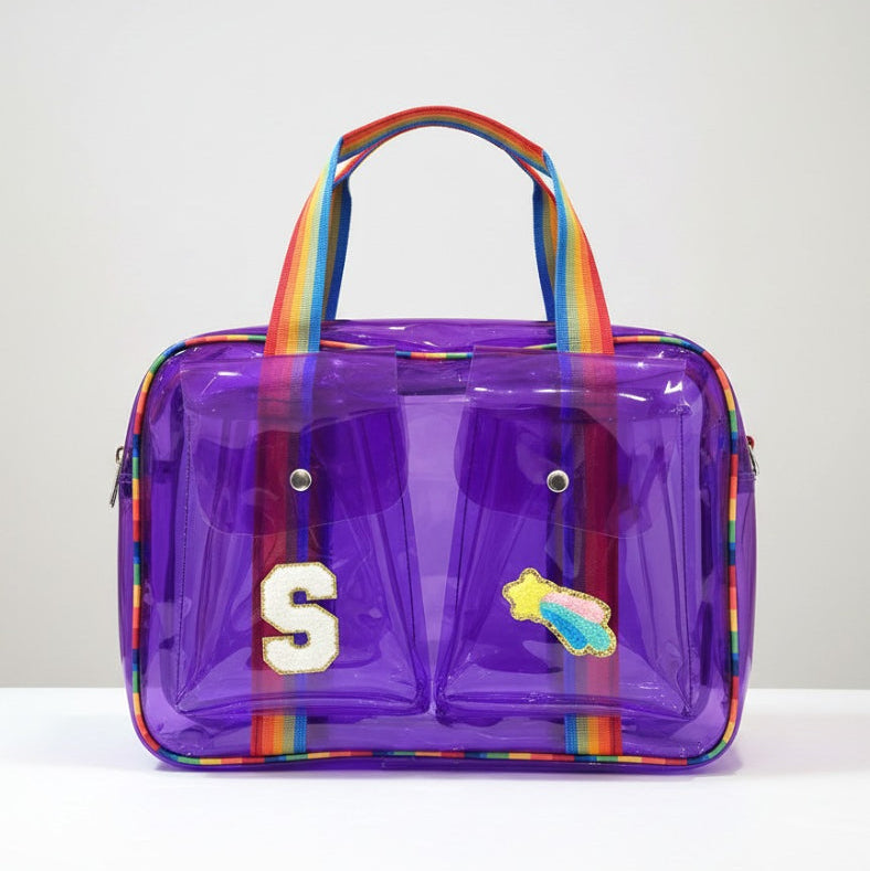 Customized Jelly Duffle Bag Double Pocket with Rainbow belt