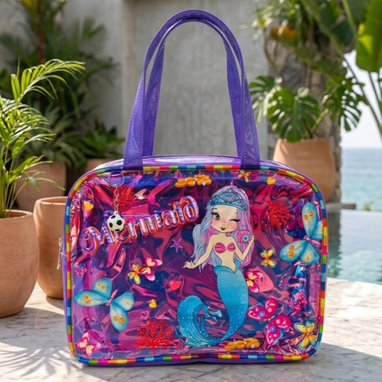 Premium Holographic Tote Bag with Mermaid, Unicorn & Rainbow Print