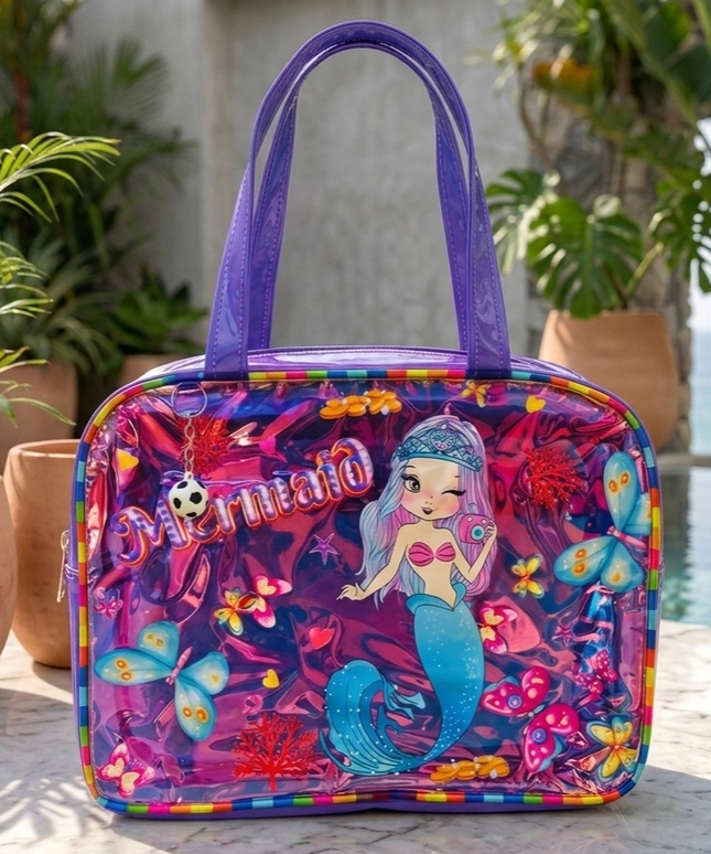 Premium Holographic Tote Bag with Mermaid, Unicorn & Rainbow Print