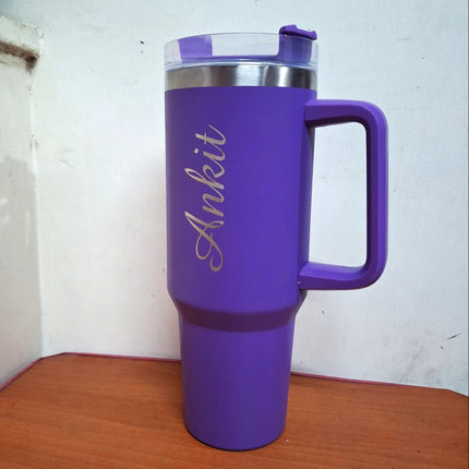 Customized Large Tumbler with handle and straw | Premium Insulated Travel Coffee Mug with name 1200ml