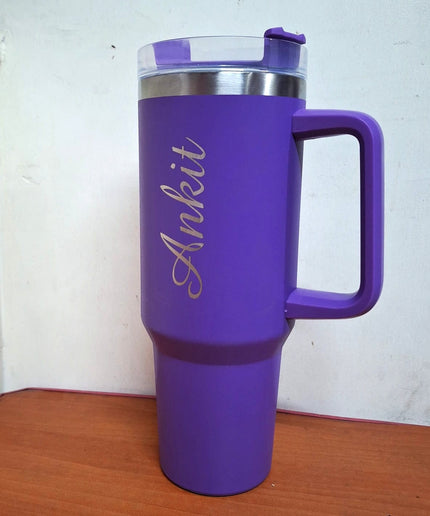 Customized Large Tumbler with handle and straw | Premium Insulated Travel Coffee Mug with name 1200ml
