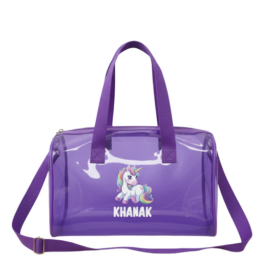 Customized Jelly Duffle Bag with Printed Name and Cartoon for Boys and Girls