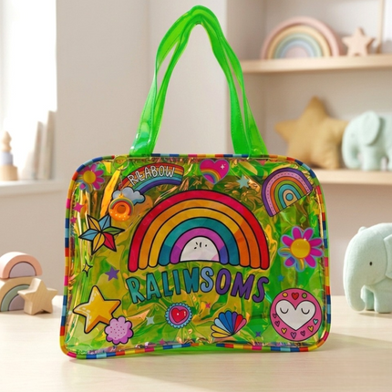 Premium Holographic Tote Bag with Mermaid, Unicorn & Rainbow Print