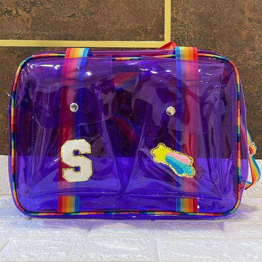 Customized Jelly Duffle Bag Double Pocket with Rainbow belt