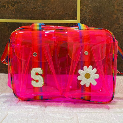Customized Jelly Duffle Bag Double Pocket with Rainbow belt
