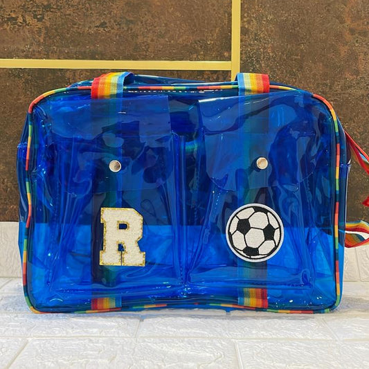 Customized Jelly Duffle Bag Double Pocket with Rainbow belt