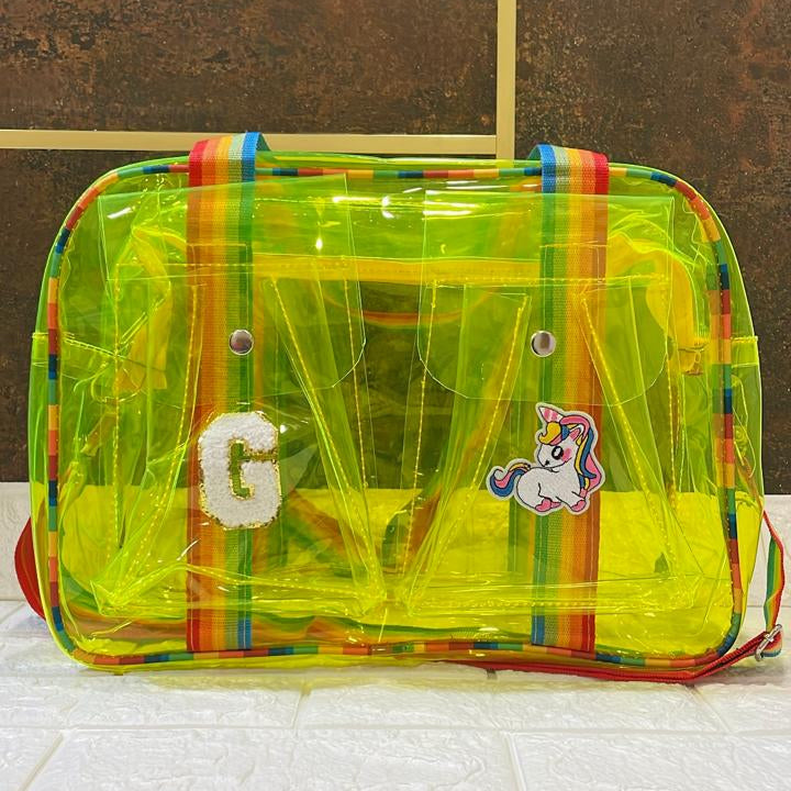 Customized Jelly Duffle Bag Double Pocket with Rainbow belt