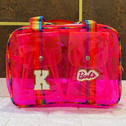 Customized Jelly Duffle Bag Double Pocket with Rainbow belt