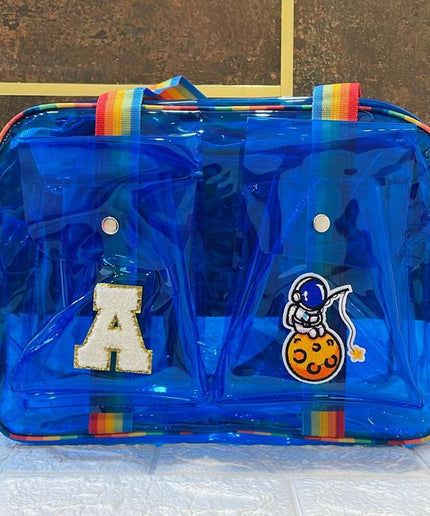 Customized Jelly Duffle Bag Double Pocket with Rainbow belt