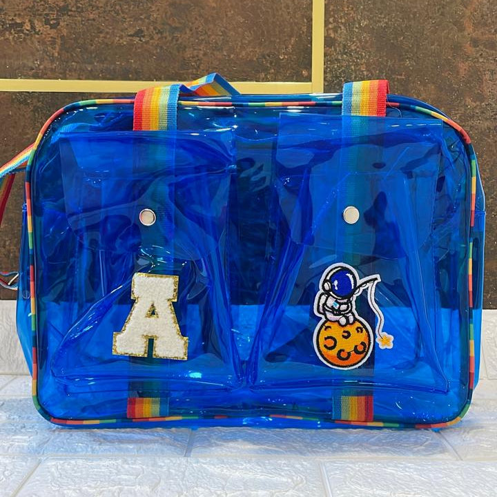 Customized Jelly Duffle Bag Double Pocket with Rainbow belt