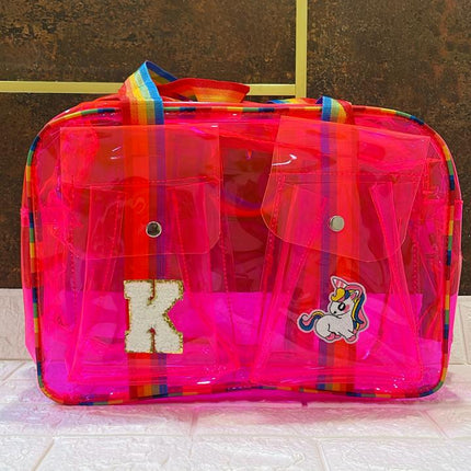 Customized Jelly Duffle Bag Double Pocket with Rainbow belt