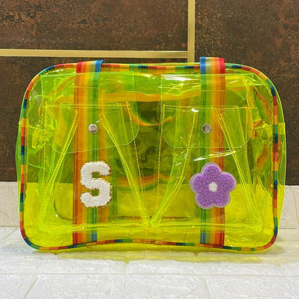 Customized Jelly Duffle Bag Double Pocket with Rainbow belt