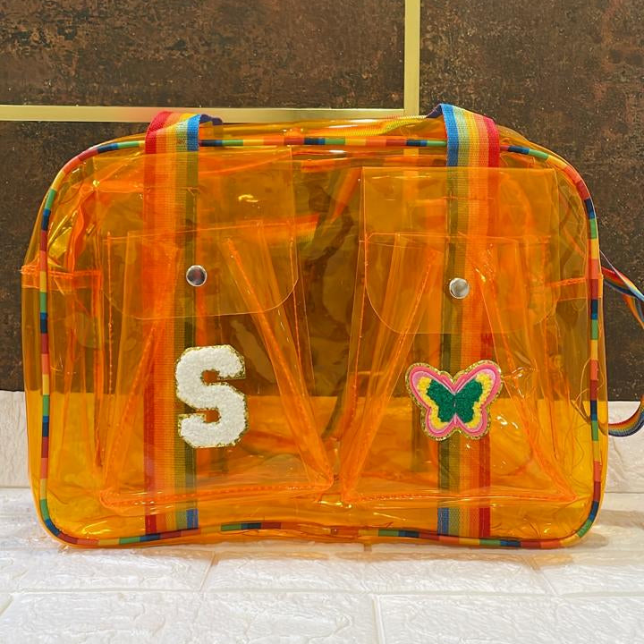 Customized Jelly Duffle Bag Double Pocket with Rainbow belt