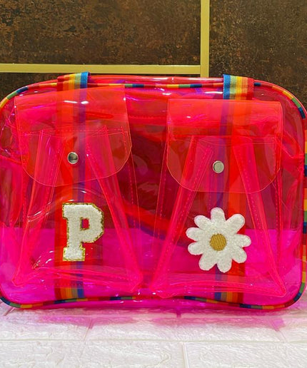 Customized Jelly Duffle Bag Double Pocket with Rainbow belt