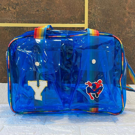 Customized Jelly Duffle Bag Double Pocket with Rainbow belt