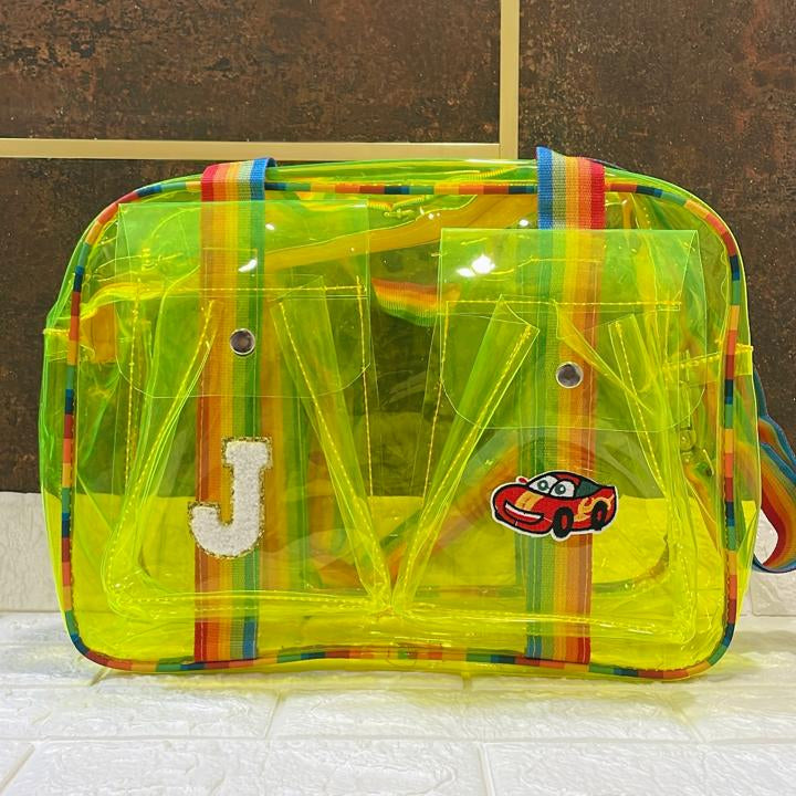 Customized Jelly Duffle Bag Double Pocket with Rainbow belt