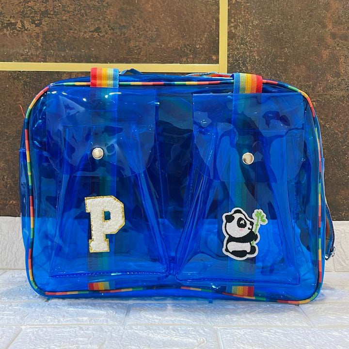 Customized Jelly Duffle Bag Double Pocket with Rainbow belt