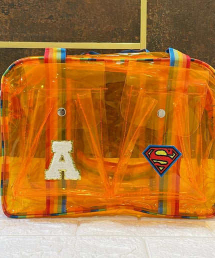 Customized Jelly Duffle Bag Double Pocket with Rainbow belt