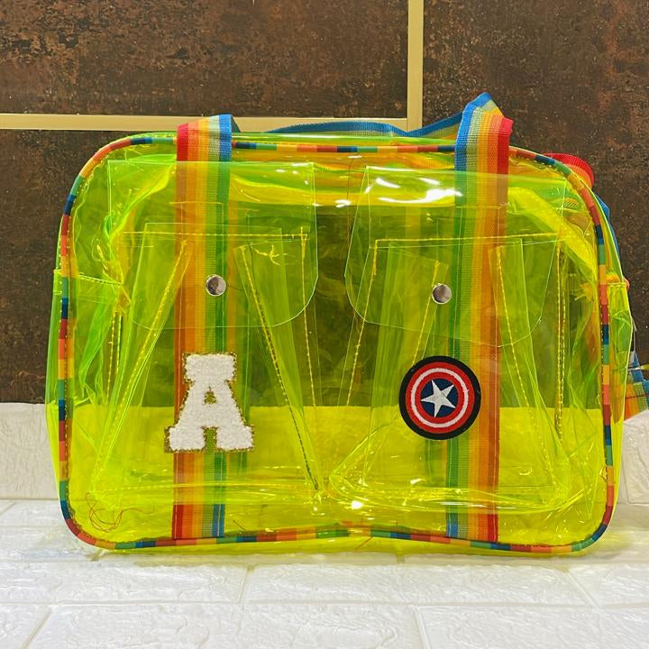 Customized Jelly Duffle Bag Double Pocket with Rainbow belt