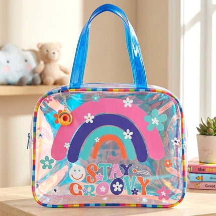 Premium Holographic Tote Bag with Mermaid, Unicorn & Rainbow Print