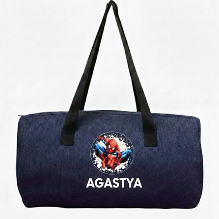 Personalized Denim Duffle Bag with Cartoon for Kids