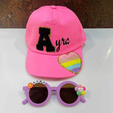 Summer Essentials Combo - Customized Round Sunglasses + Printed Name Cap