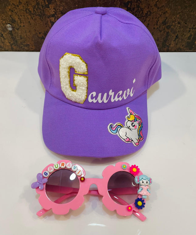 Summer Essentials Combo - Customized Flower shape Sunglasses + Printed Name Cap