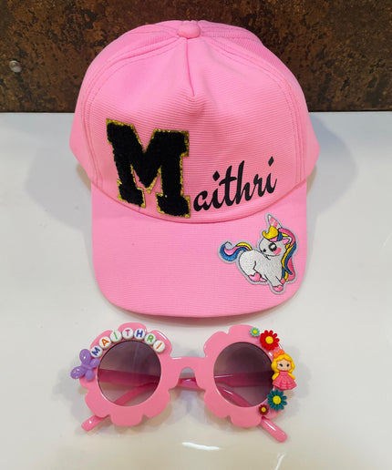 Summer Essentials Combo - Customized Flower shape Sunglasses + Printed Name Cap