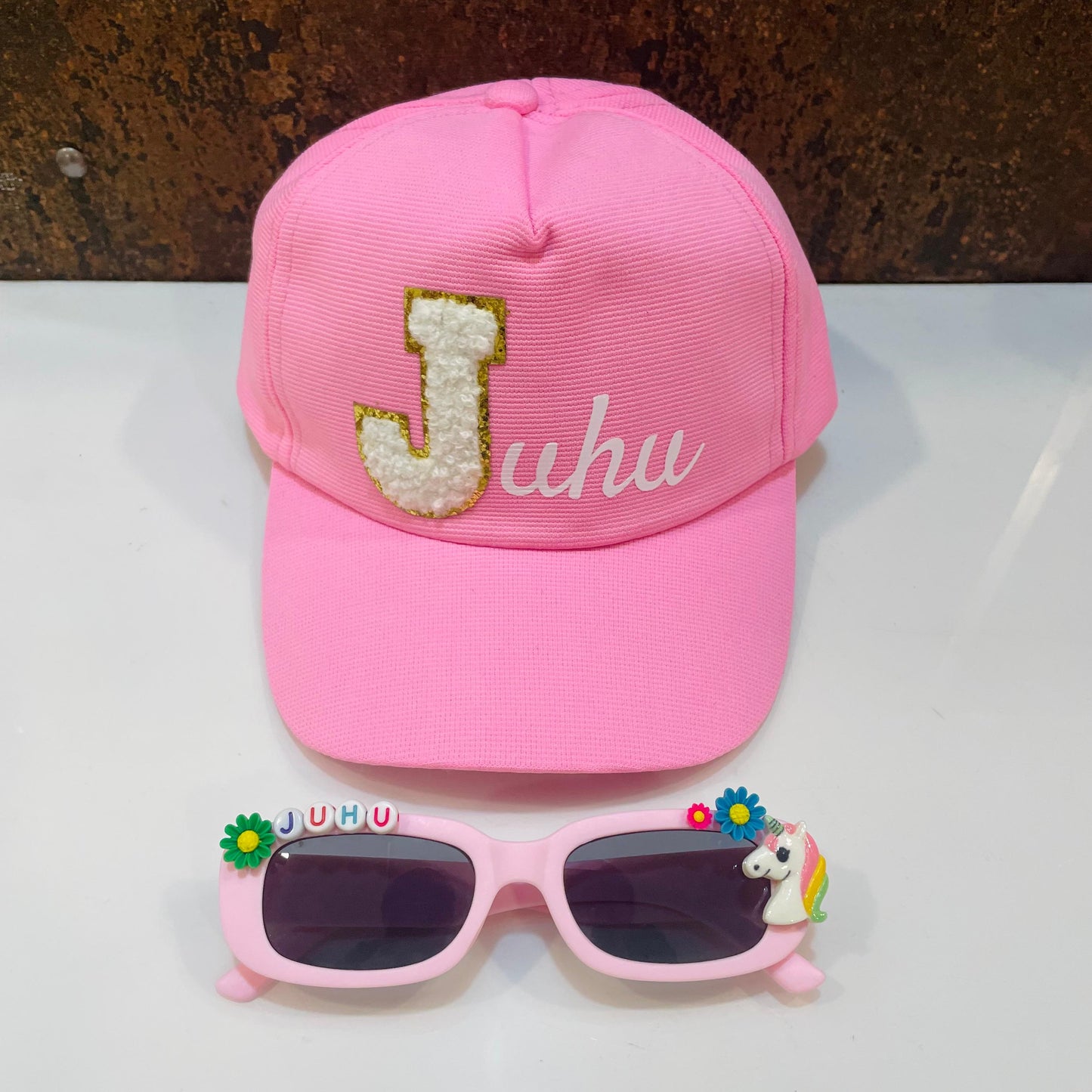 Summer Essentials Combo - Customized Rectangle Sunglasses + Printed Name Cap