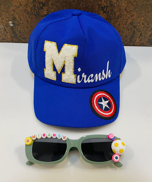 Summer Essentials Combo - Customized Rectangle Sunglasses + Printed Name Cap & Cartoons