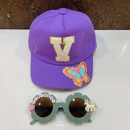 Customized Flower shape Sunglasses with Initial Cap for Girls