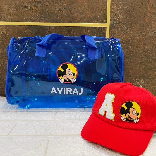 Customized Theme Printed Duffle Bag and Cap Combo