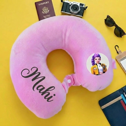 Customized Travel Neck Pillow | Personalized Name and Cartoon Travel Pillow