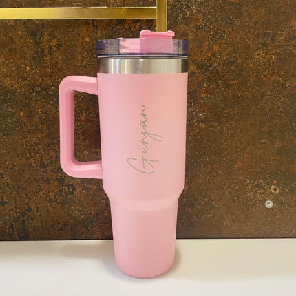 Customized Large Tumbler with handle and straw | Premium Insulated Travel Coffee Mug with name 1200ml