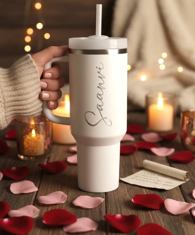 Customized Large Tumbler with handle and straw | Premium Insulated Travel Coffee Mug with name 1200ml