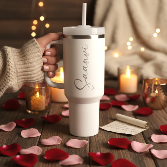 Customized Large Tumbler with handle and straw | Premium Insulated Travel Coffee Mug with name 1200ml