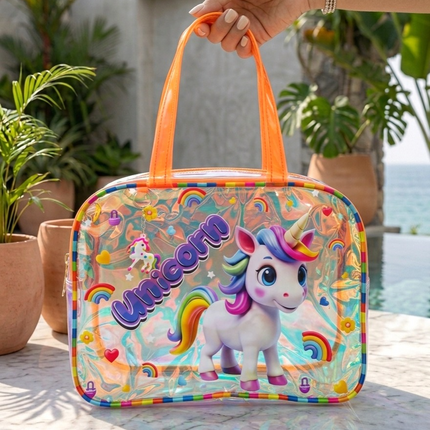 Premium Holographic Tote Bag with Mermaid, Unicorn & Rainbow Print