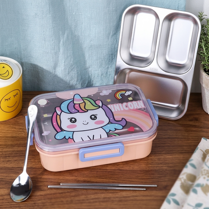 Leakage Proof Stainless Steel Lunch Box with Spoon & Fork with 3 Compartment for School Kids and Adults (Copy)